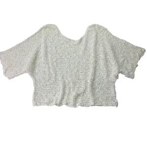 Sea & Sand Cream Crochet Womens Large Open Weave White Short Sleeve Sweater Crop